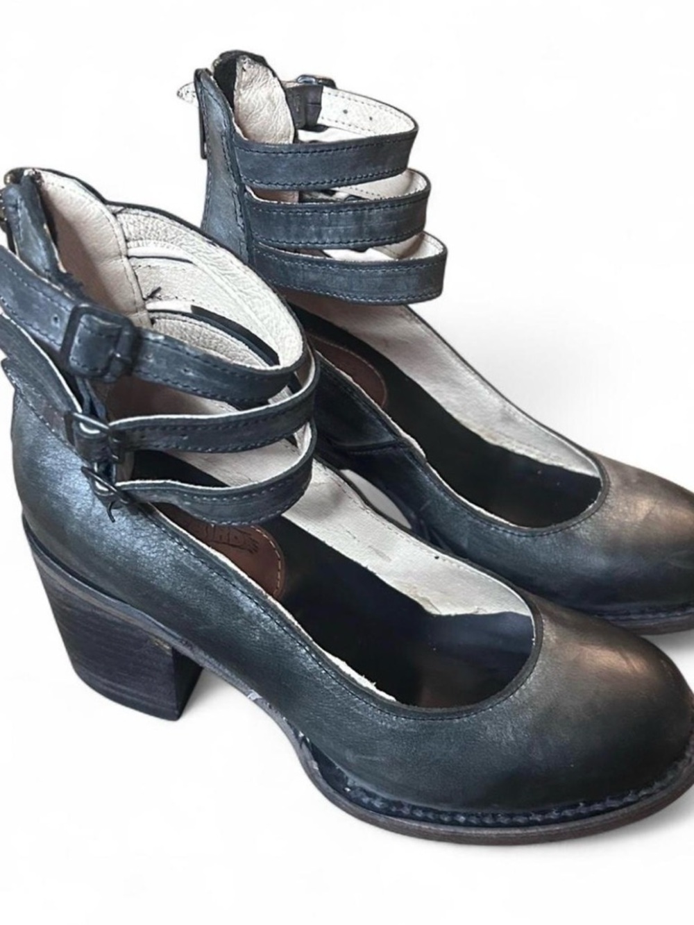 Freebird Black Triple-Ankle Strap Block Heel Pumps